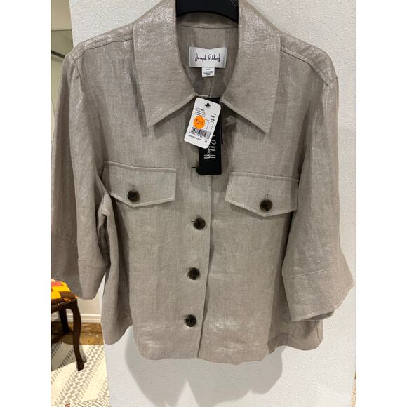 NWT Joseph Ribkoff Foiled Linen Blend Short Sleeve Boxy Jacket Style 252921 Sz L - Picture 6 of 7